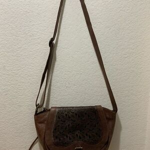 Velez Genuine Leather Crossbody Zipper Flap-over Bag cut out floral